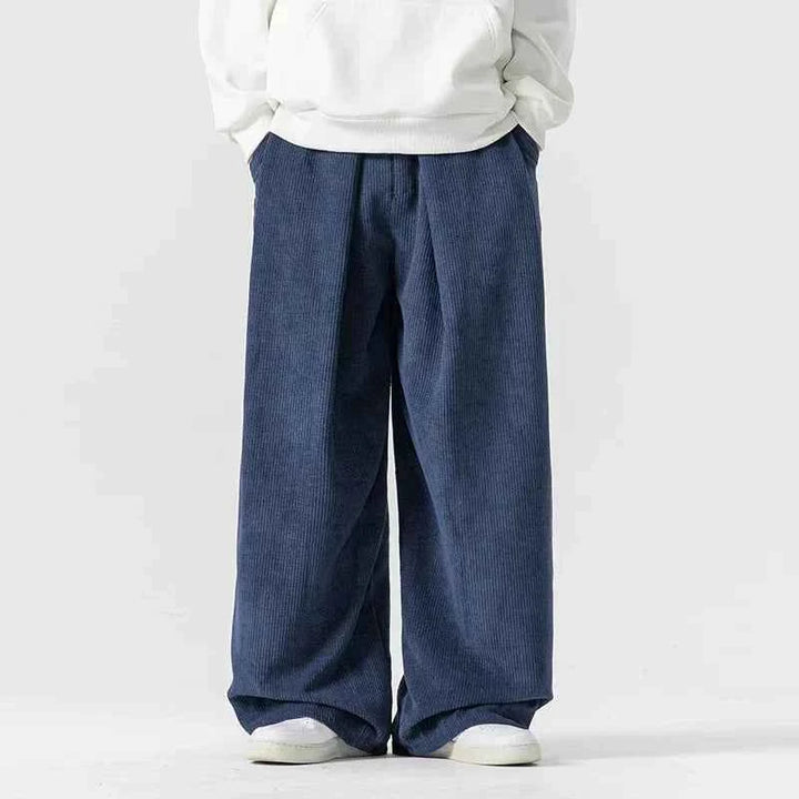 Men's Wide-Leg Corduroy Trousers Navy