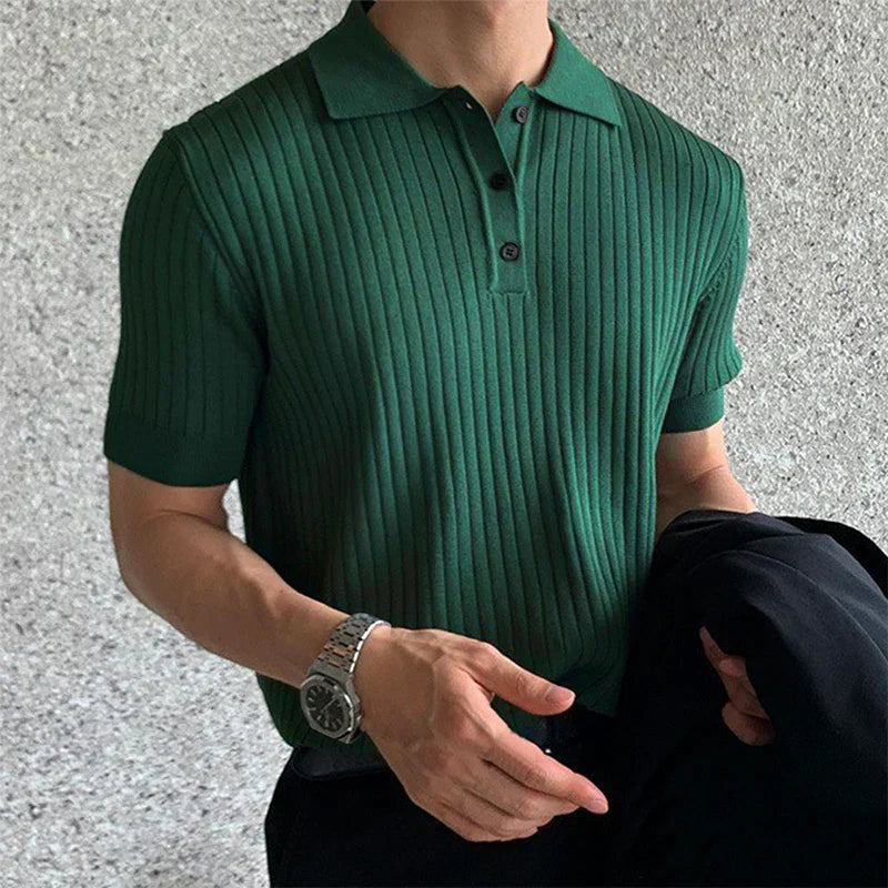 Men's Slim Fit Polo Shirt – Ribbed Fabric – Short Sleeve – Breathable & Stylish Green