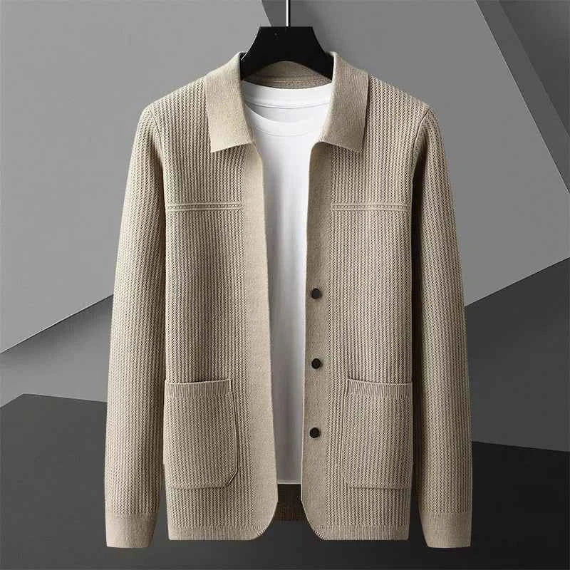 Men's Regular Fit Ribbed Button Front Cardigan Khaki