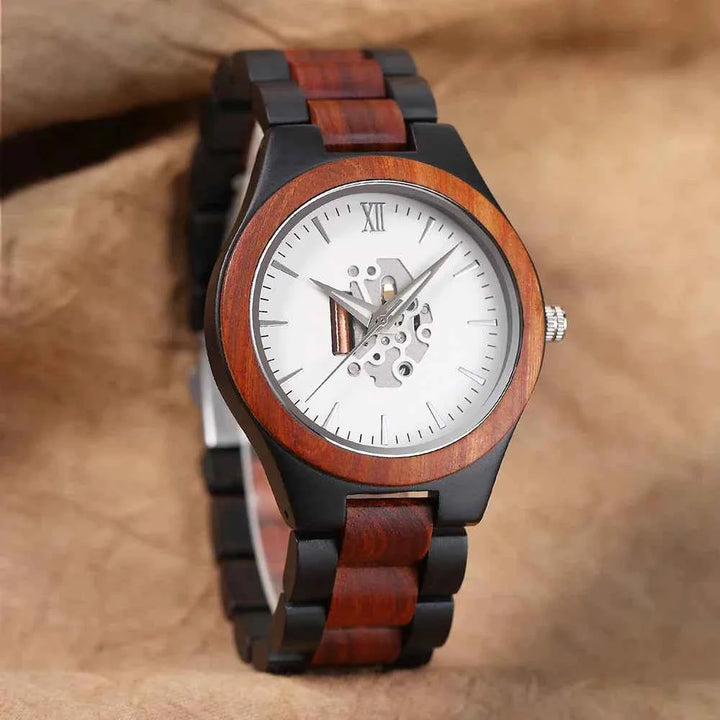 Wooden Skeleton Dial Analog Wristwatch | Durable Timepiece