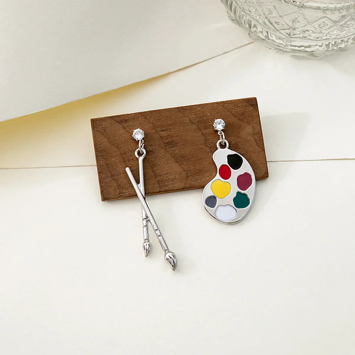 Abstract Fur Trim Drop Dangle Earrings Silver Stud
