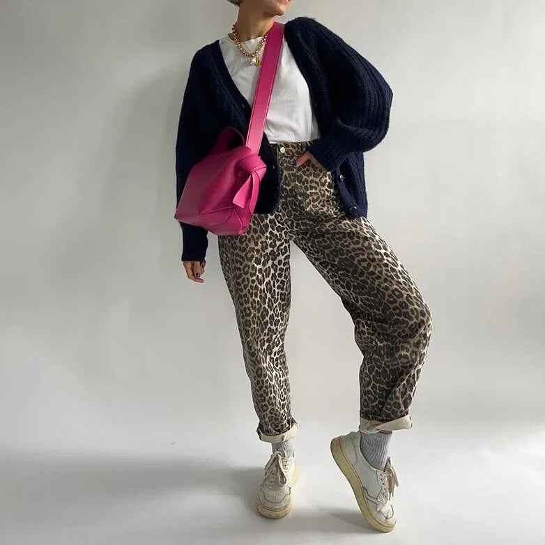 Women's Wide-Leg Leopard Print Trousers Leopard