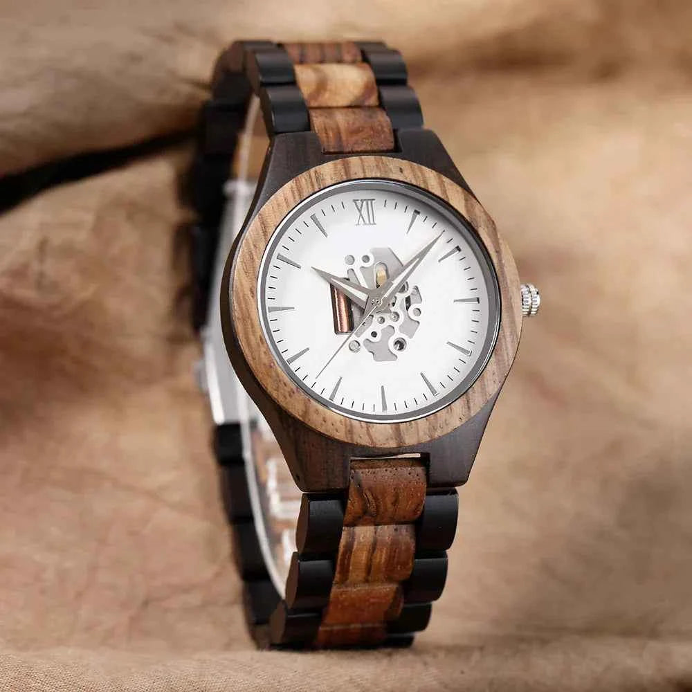 Wooden Skeleton Dial Analog Wristwatch | Durable Timepiece
