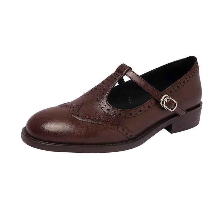 Retro Brogue Mary Jane Oxfords Women BROWN