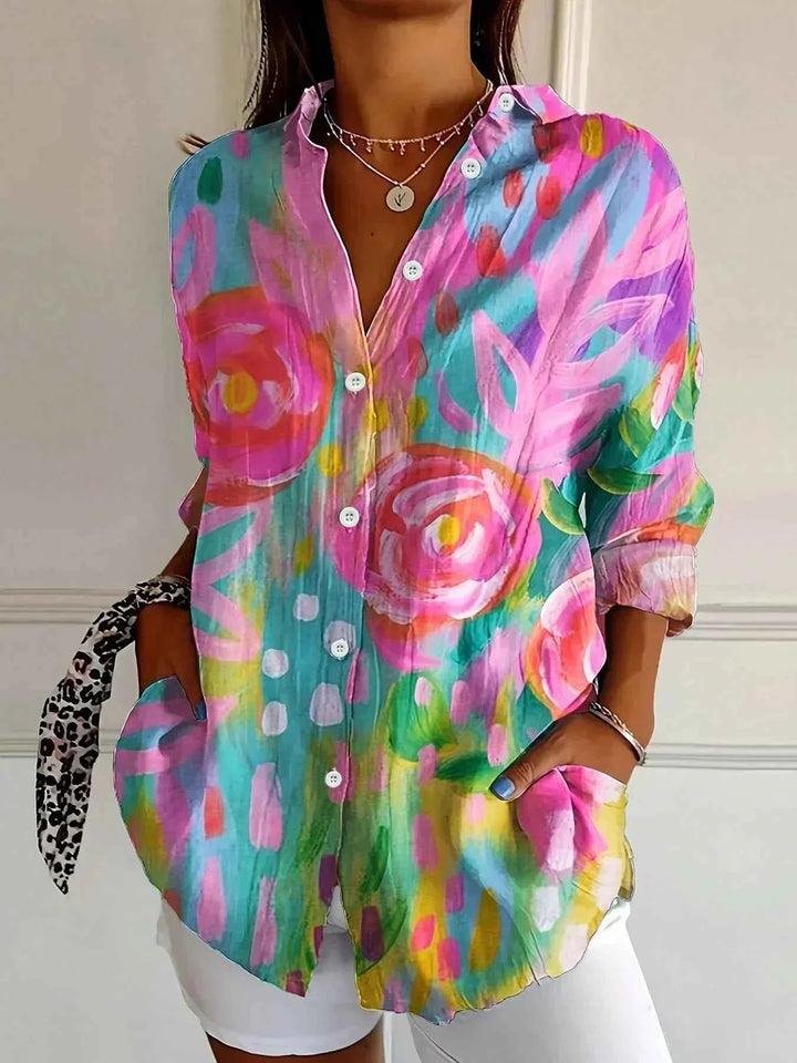 Women's Floral Button-Up Summer Blouse Pink