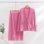 Women's Loose Fit Cardigan with Button Closure, Drawstring Waist, and Pockets Pink Een maat