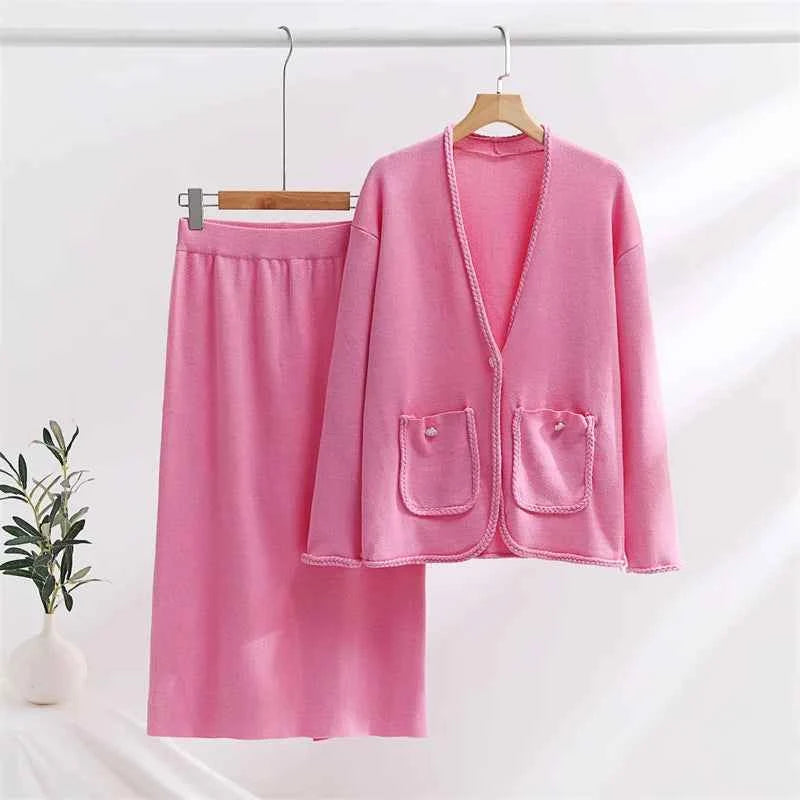 Women's Loose Fit Cardigan with Button Closure, Drawstring Waist, and Pockets Pink Een maat