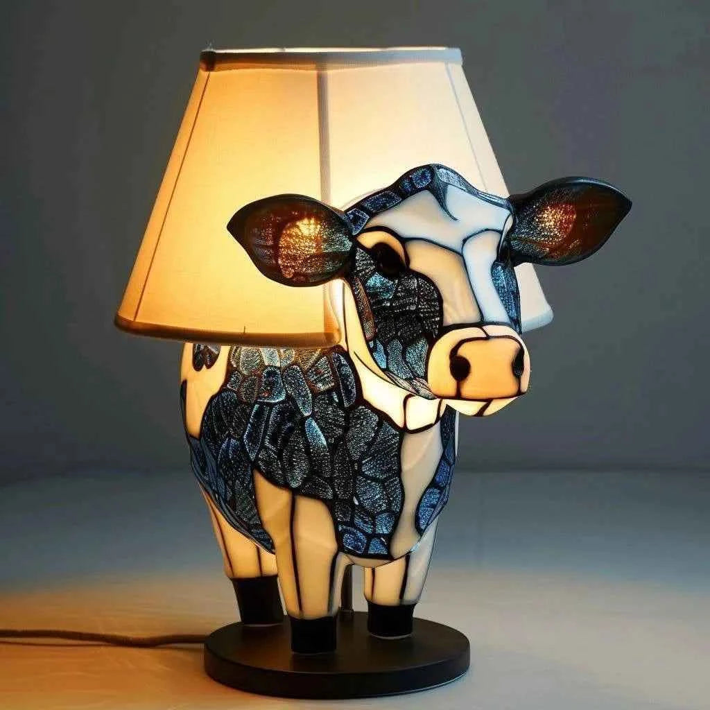 Mosaic Cow Design Table Lamp
