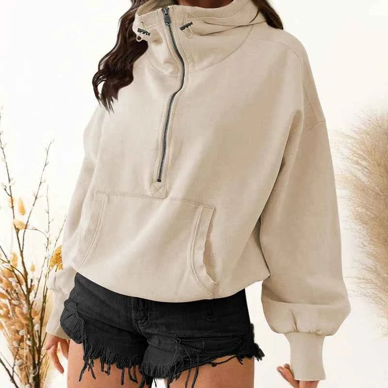 Women's Zip-Up Lazy Style Hoodie Apricot