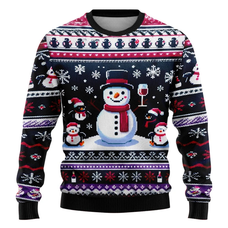 Unisex-sweatshirt med 3D-printet julemand og snemand til julefester