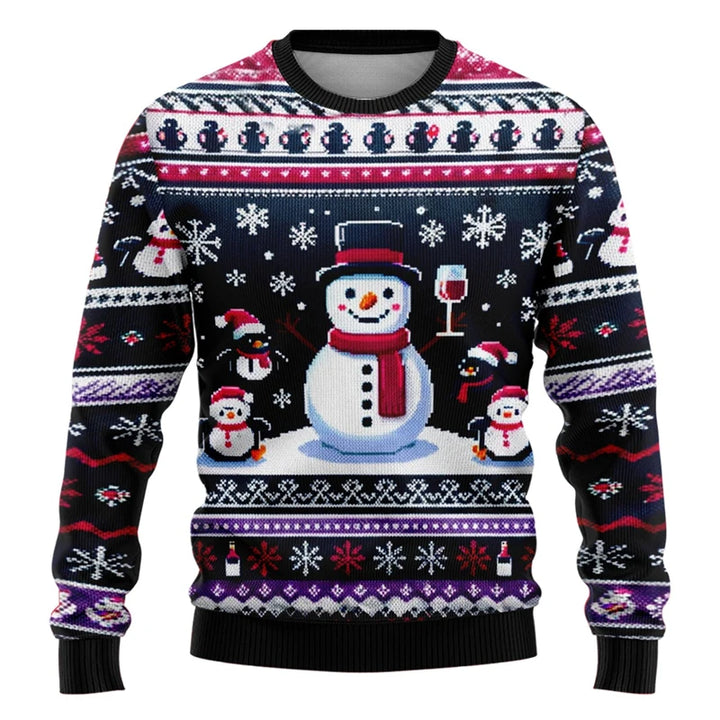Unisex-sweatshirt med 3D-printet julemand og snemand til julefester