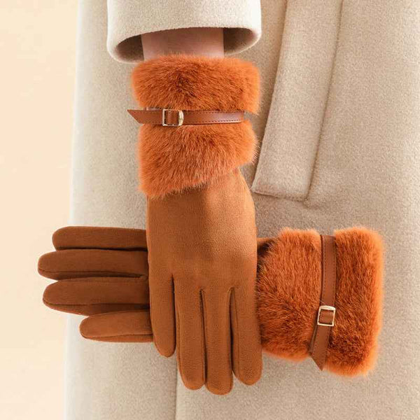 Luxurious Fur Gloves for Ultimate Warmth Orange