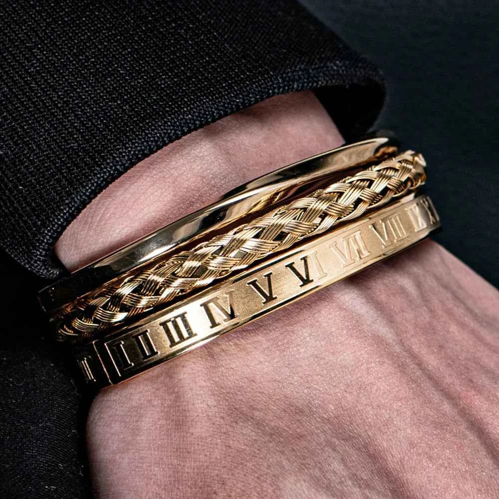 Open Design Cuff Bracelet Set | Polished Finish - 3 Pieces
