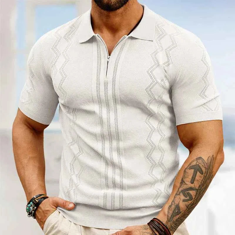 Men's Zippered Polo Shirt White