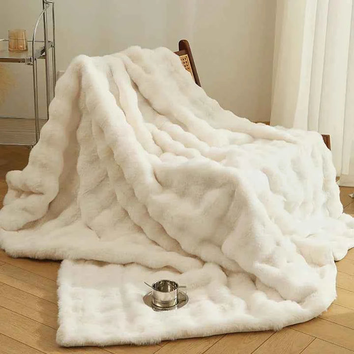 Cozy Faux Fur Plush Throw Blanket White