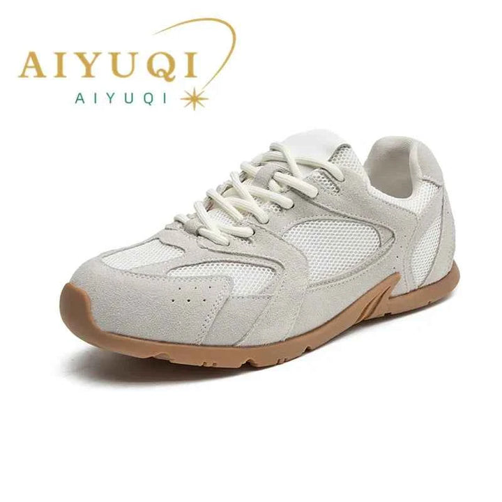 Women’s Genuine Leather Retro German Trainers Shoes Beige