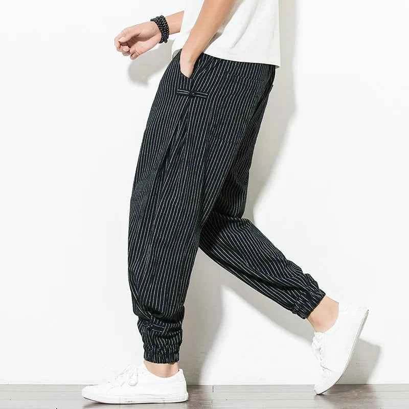 Men's Striped Pants - Stylish and Comfortable Black