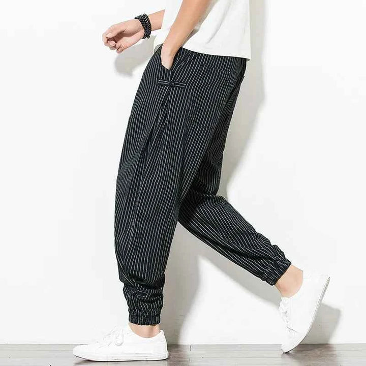 Men's Striped Pants - Stylish and Comfortable Black