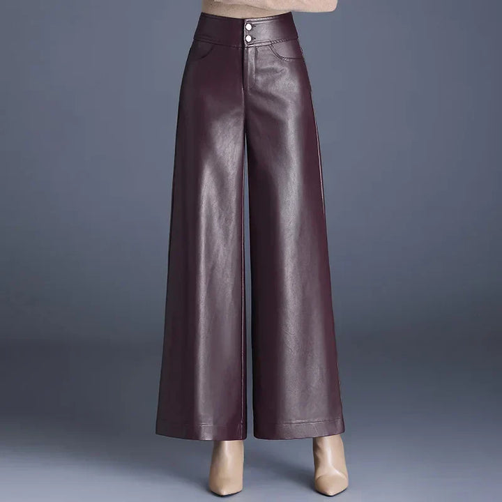 Stacia | Women's High Waist Faux Leather Trousers - Chic & Comfortable Burgundy