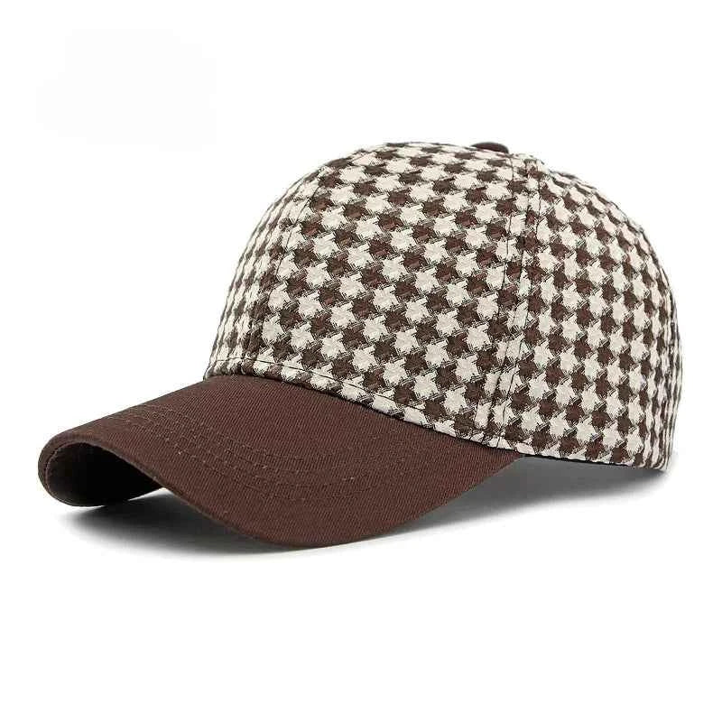 Houndstooth Pattern Canvas Cap Brown