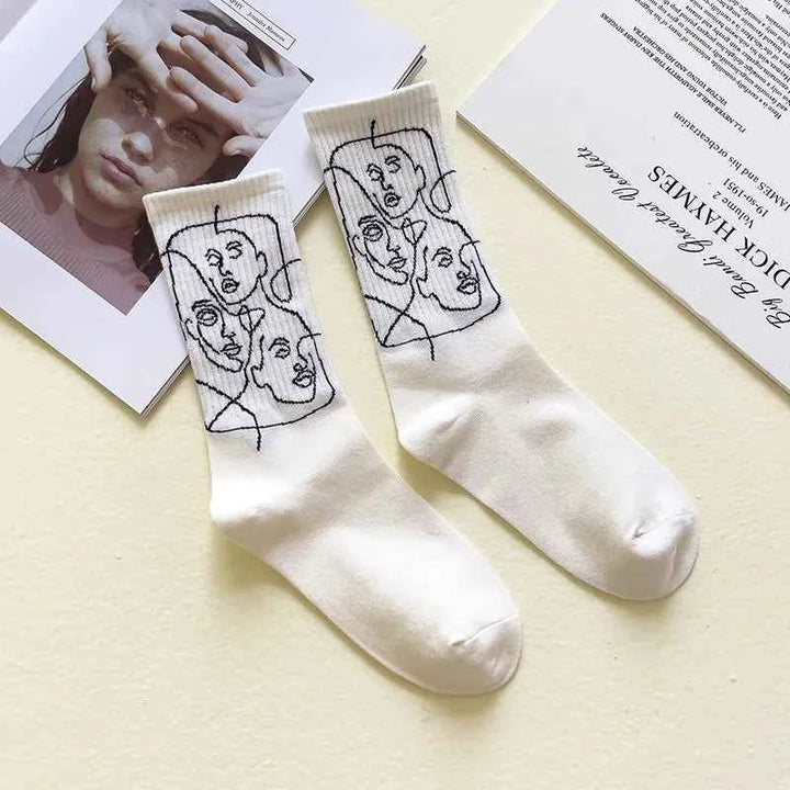 Abstract Line Art Socks - Unique Hypnotic Design Empty Faces