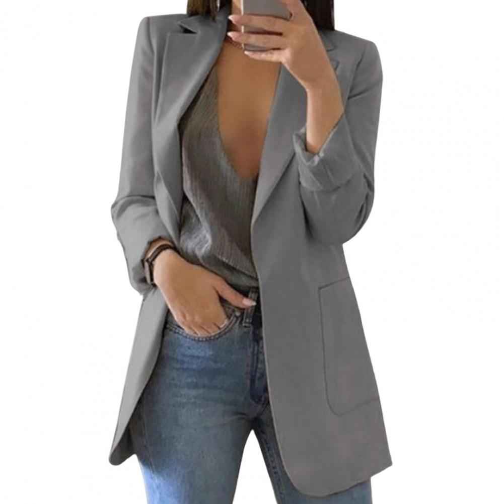 Women's Tailored Blazer – Hip Length – Open Front – Large Pockets Grey