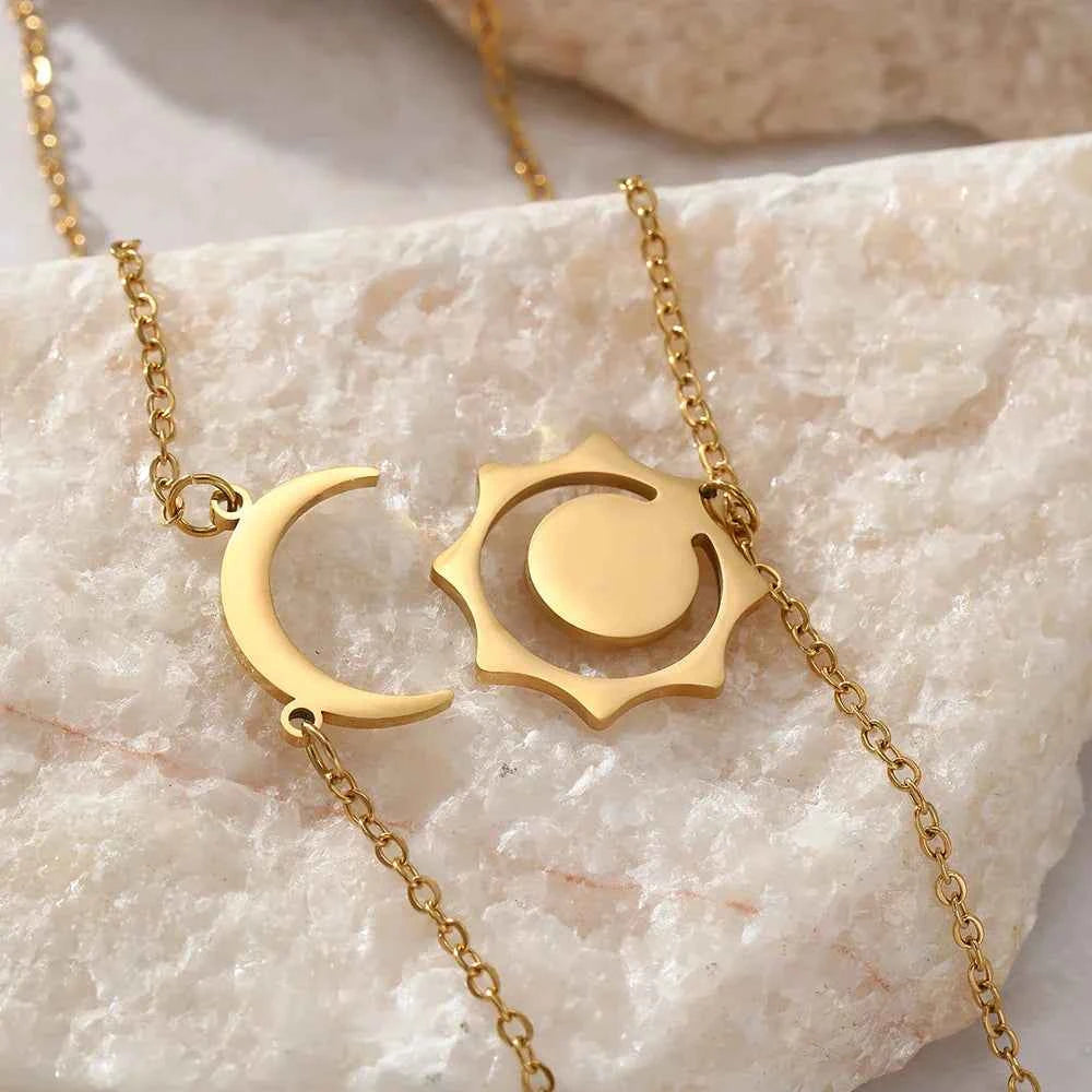 Celestial Sun and Moon Pendant Necklace