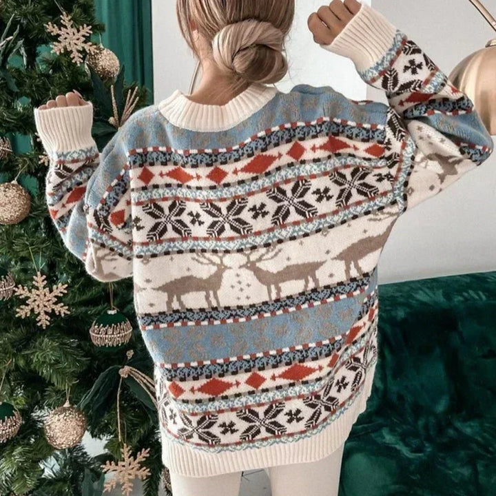 Women's Y2K Style Christmas Winter Sweater with Allover Print and Oversized Fit