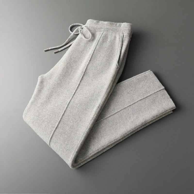 Women's Relaxed Fit Wool-Blend Trousers with Drawstring Waist and Side Pockets Light Gray