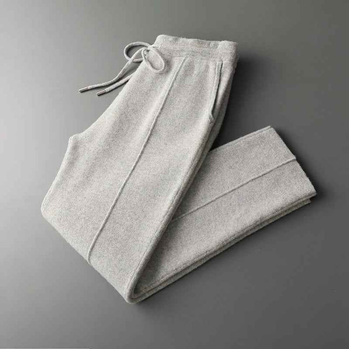 Women's Relaxed Fit Wool-Blend Trousers with Drawstring Waist and Side Pockets Light Gray