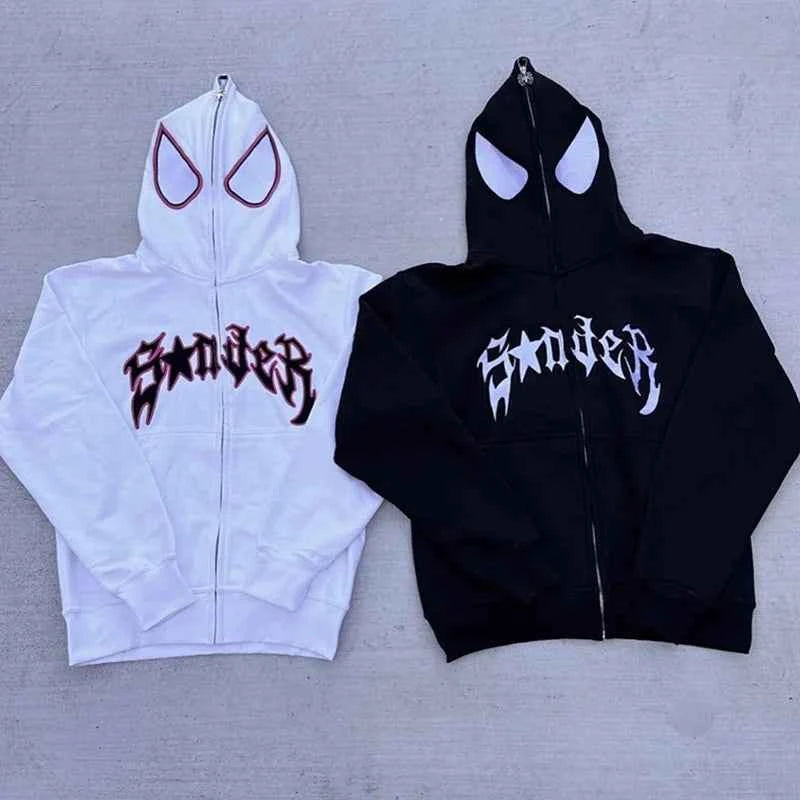 Unisex Y2K Spider Graphic Zip-Up Hoodie