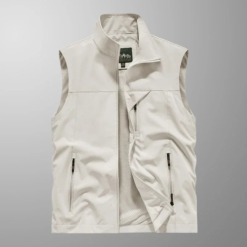 Men's Polyester Sleeveless Stand Collar Waterproof Vest White