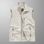 Men's Polyester Sleeveless Stand Collar Waterproof Vest White