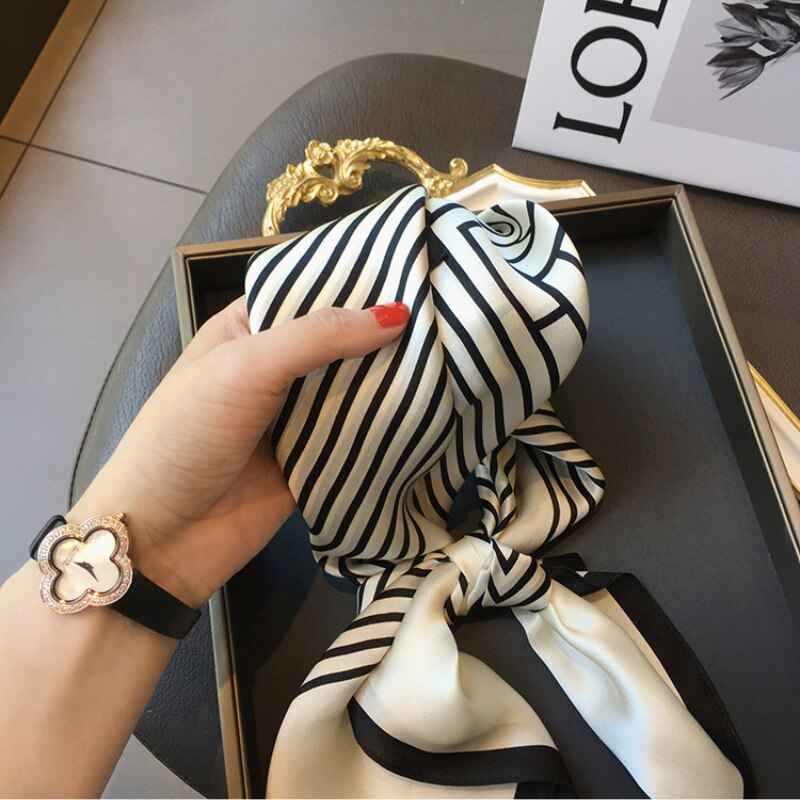 Women's Striped Silk Scarf - Elegant Fashion Accessory