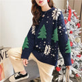 Women's Thickened Color Blocked Christmas Sweater Winter INKGreen One Size