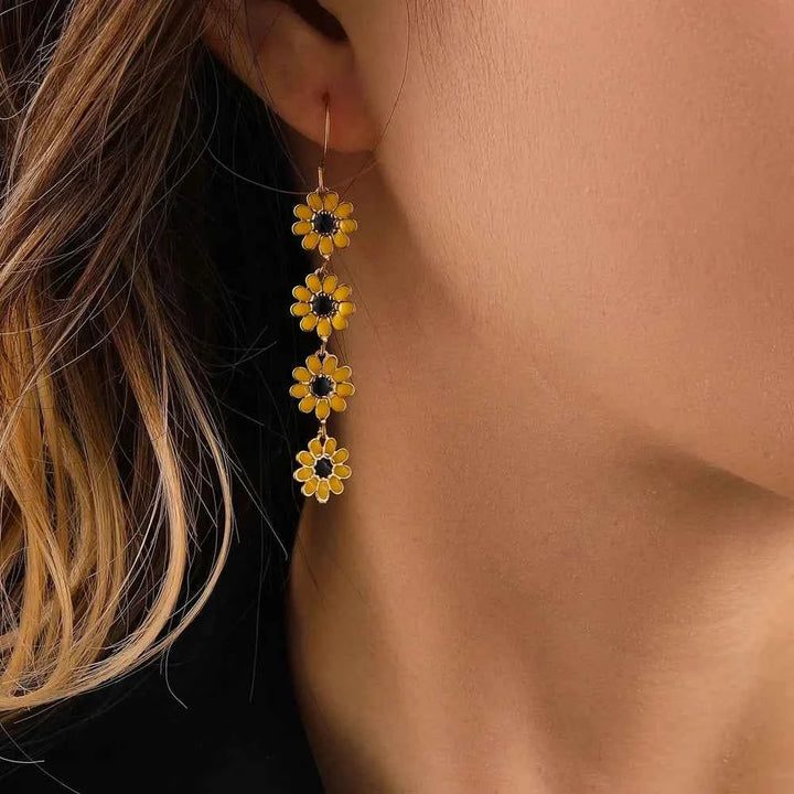 -Inspired Long Tassel Earrings with Summer Floral Design Sunflower