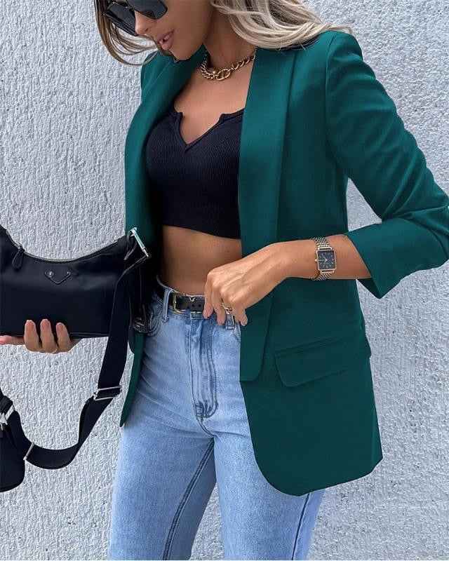 Women's Tailored Blazer – Single-Breasted, Long Sleeve – Business Casual Style Green