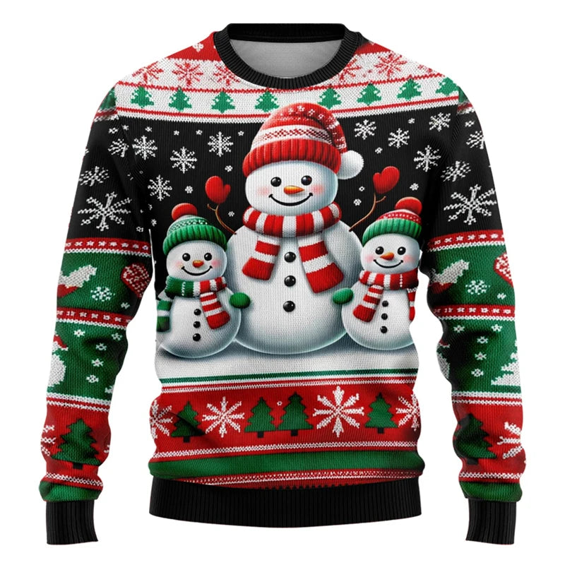 Unisex-sweatshirt med 3D-printet julemand og snemand til julefester