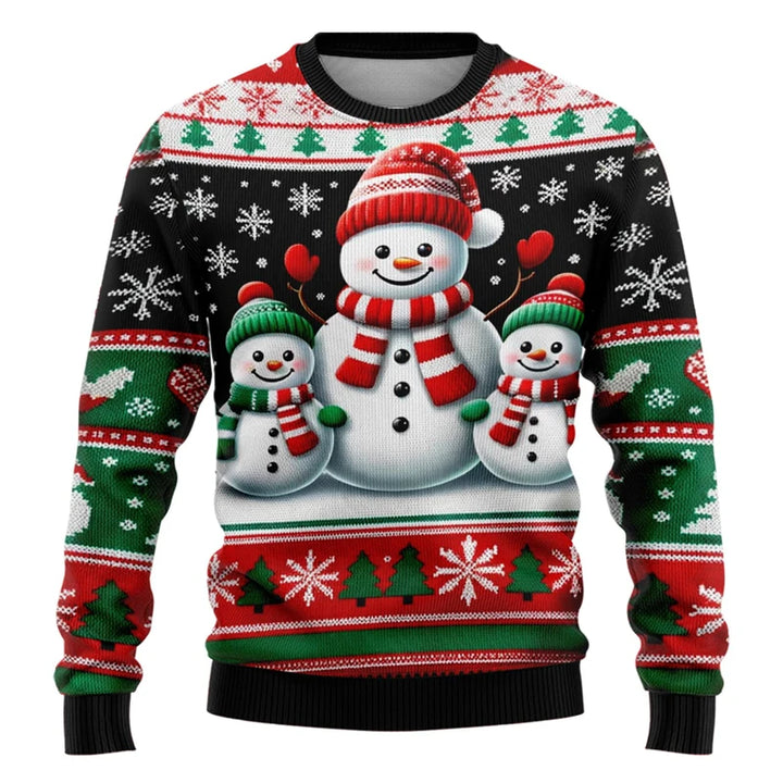 Unisex-sweatshirt med 3D-printet julemand og snemand til julefester