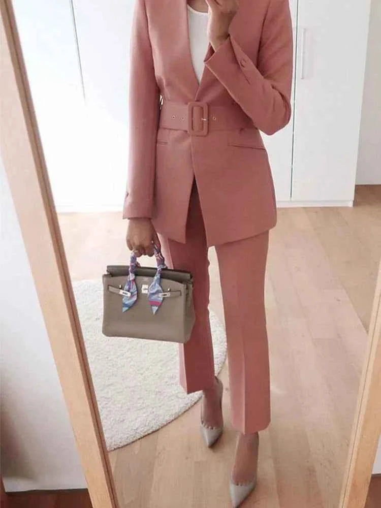 Women's Tailored Blazer and High Waist Trouser Suit Set