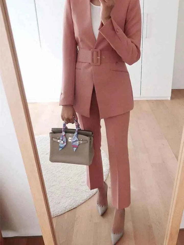 Women's Tailored Blazer and High Waist Trouser Suit Set