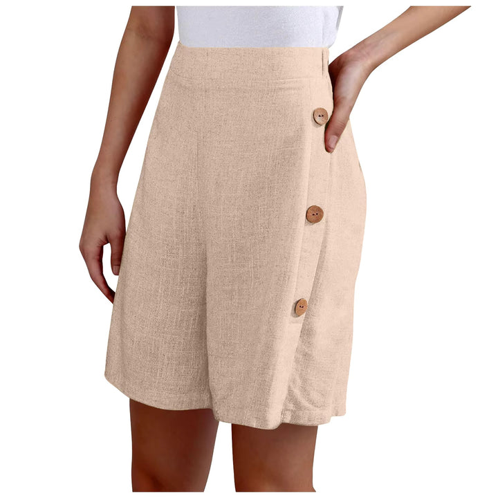 Women's High Waist Button Detail Shorts Beige