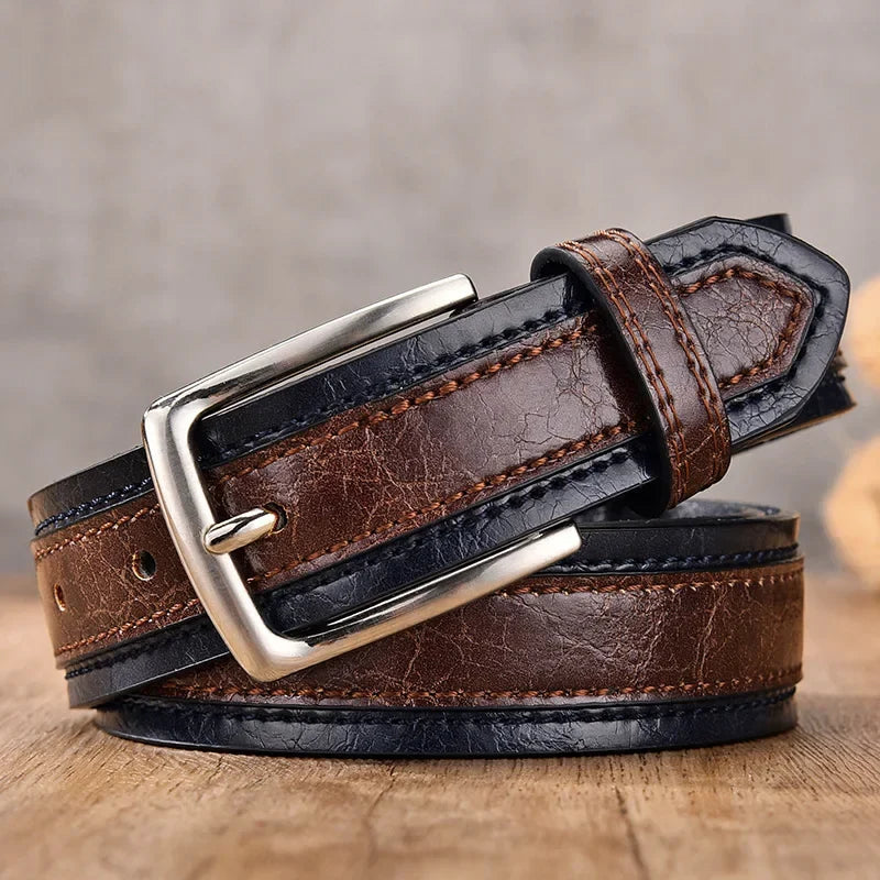 Contrast-Panel Belt with Stylish Design Dark Brown & Blue