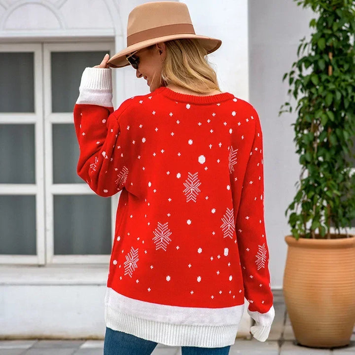 Women's Casual Christmas Printed Loose Jacquard Sweater Pullover