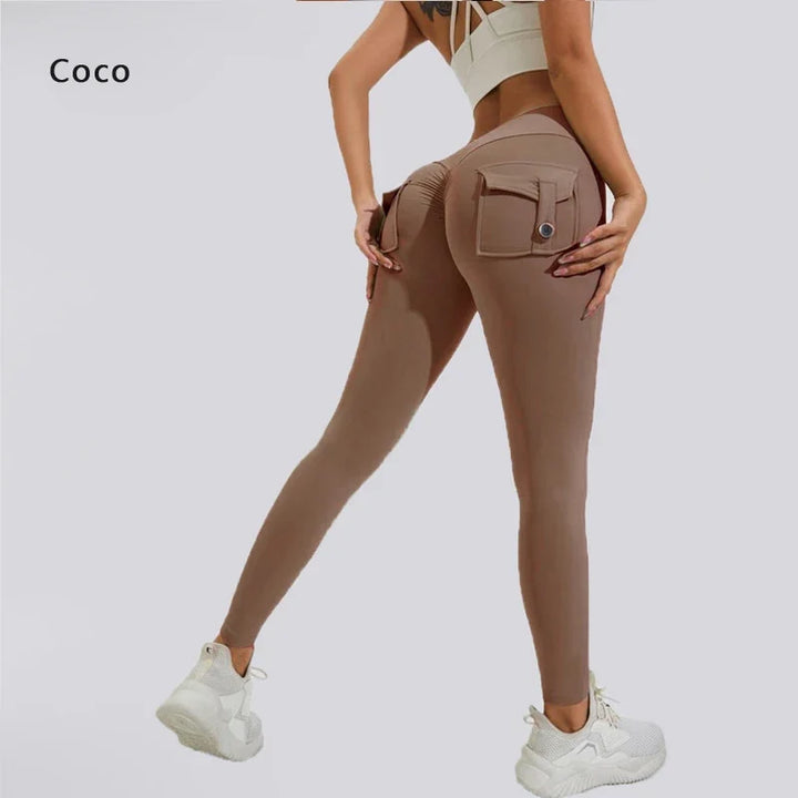 Women's Breathable Yoga Pants with Butt Pocket, Nylon Sports Leggings Coco