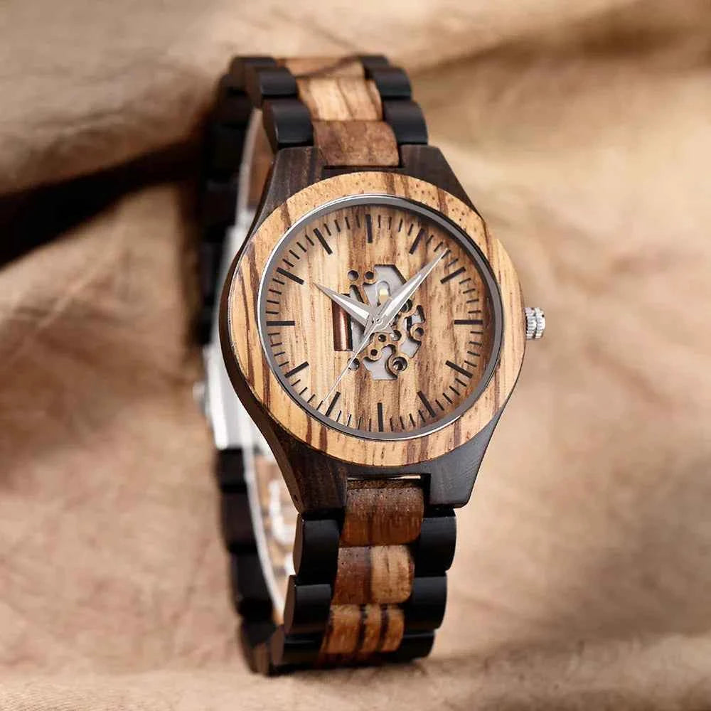 Wooden Skeleton Dial Analog Wristwatch | Durable Timepiece