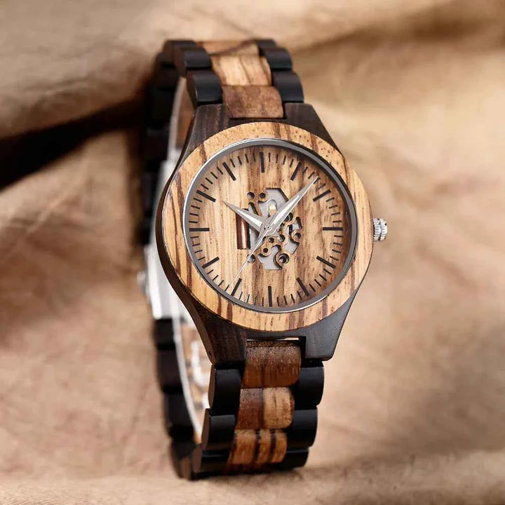 Wooden Skeleton Dial Analog Wristwatch | Durable Timepiece
