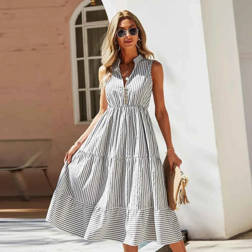 Mary | Stylish Striped Sleeveless Dress for Summer Grey