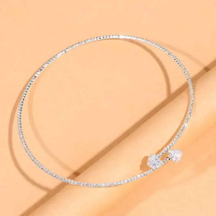 Structured Rhinestone Heart Choker Necklace