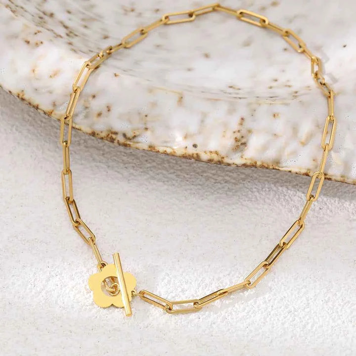 Floral Paperclip Link Necklace